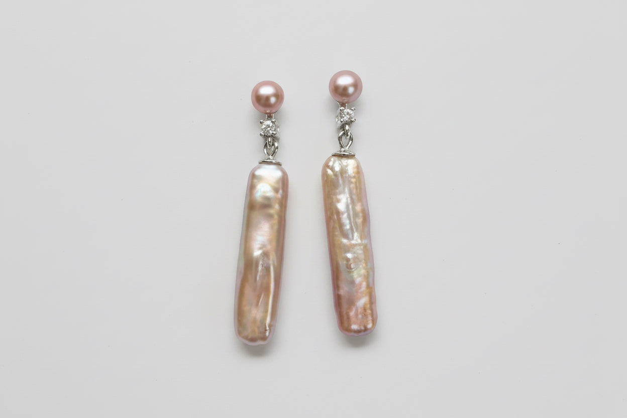 Pink Stick Pearl Earrings