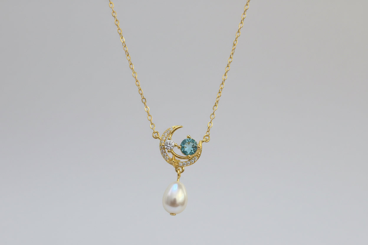 Blue Gem Stone Pearl Necklace