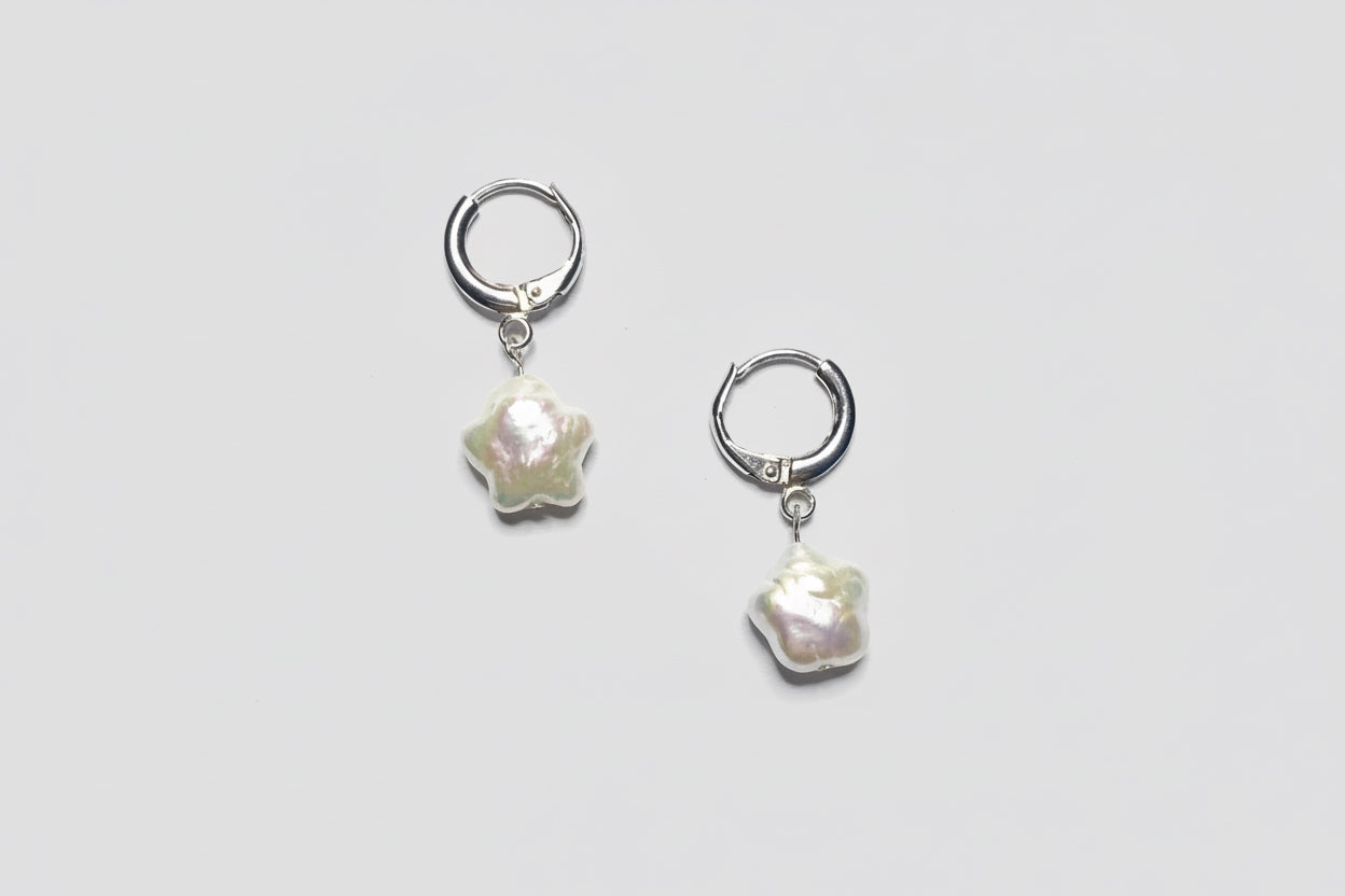 Star Hoop Pearl Earrings