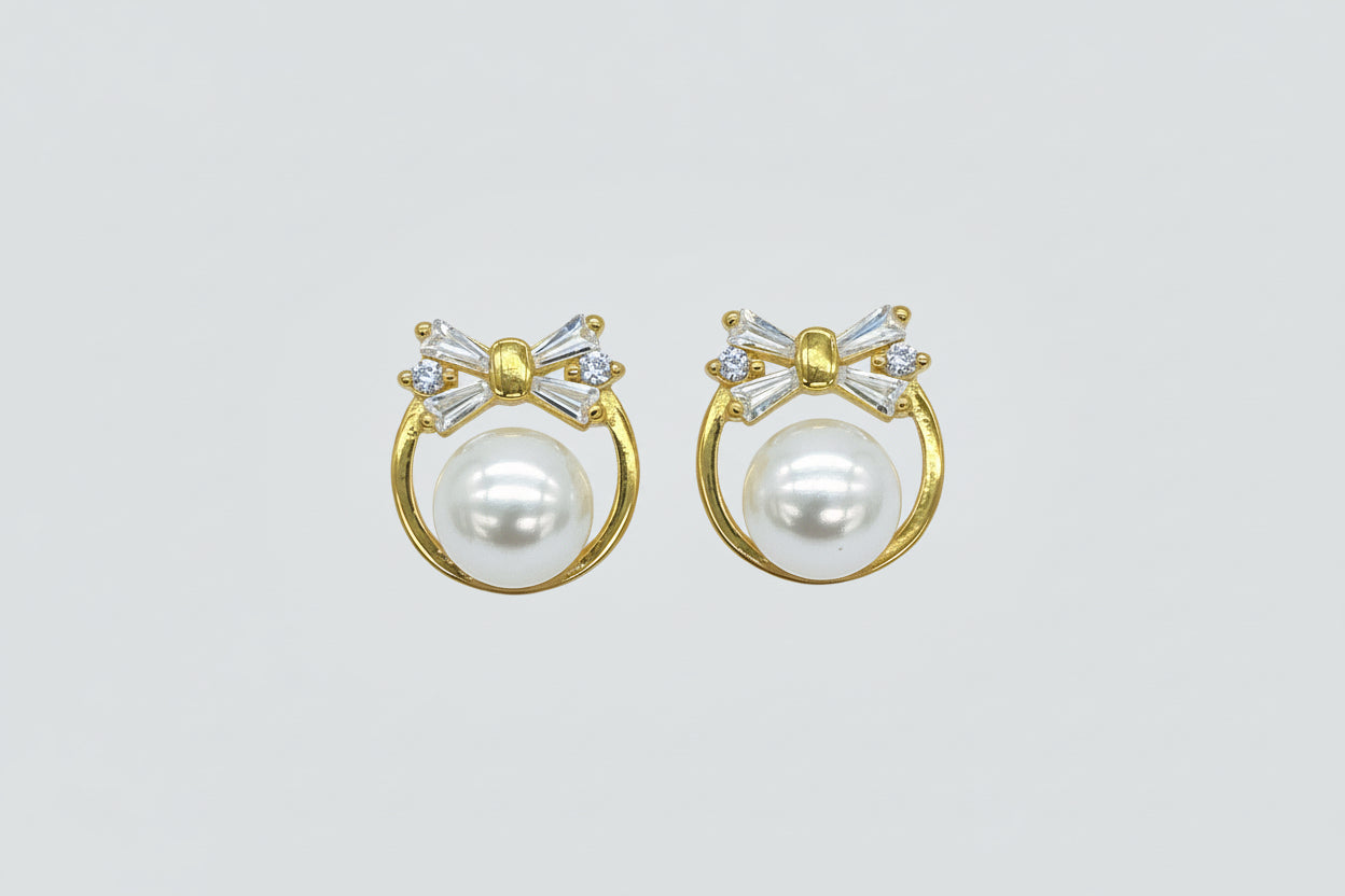 Zircon Stud Pearl Earrings