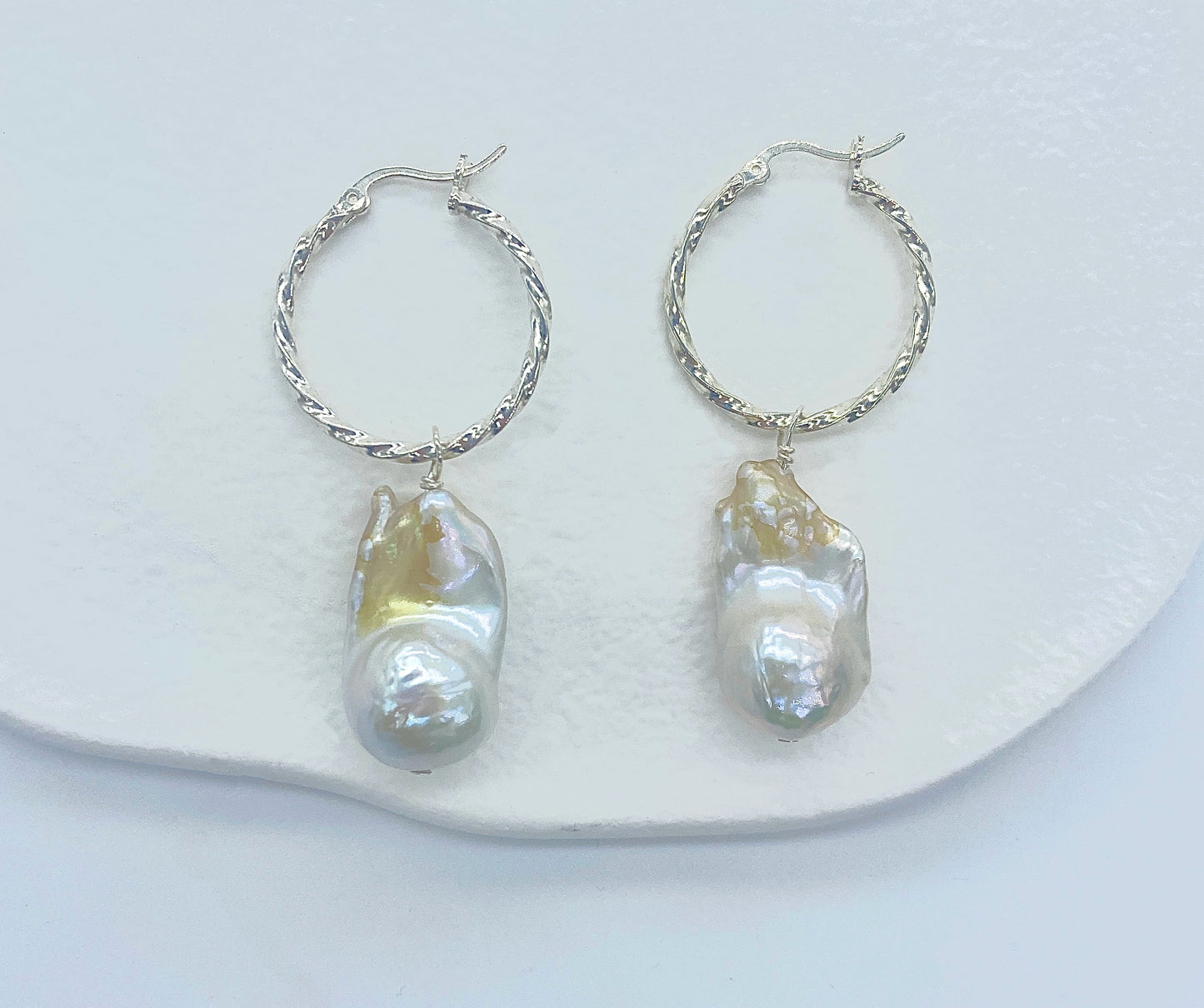 NEW - Baroque Pearl Earrings - White & Gold ish