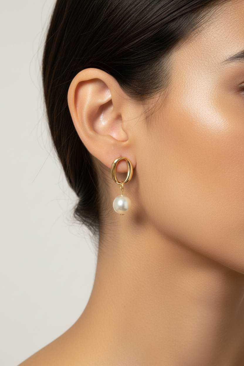Gold-Tone Pearl-Style Oval Drop Earrings