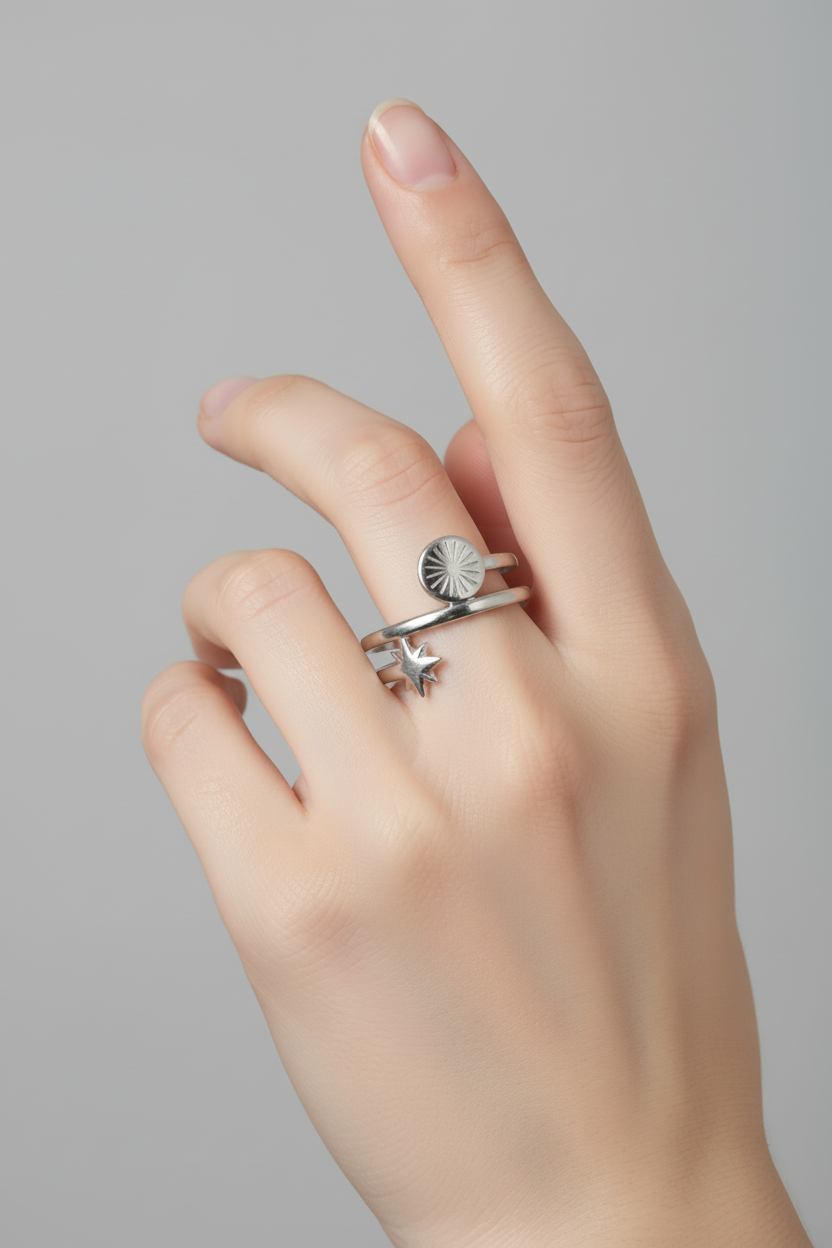 Celestial Star & Sunburst Cuff Ring