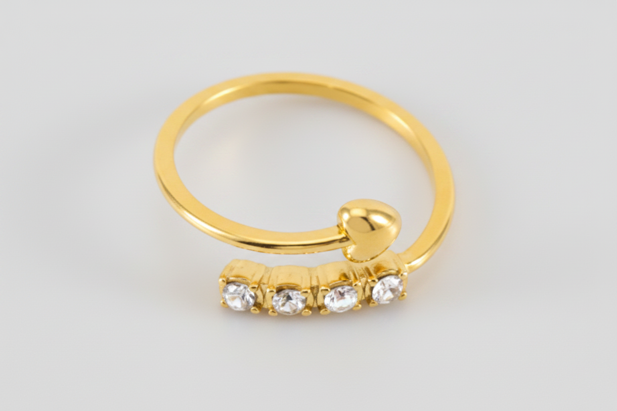 White Gem Love Heart Ring