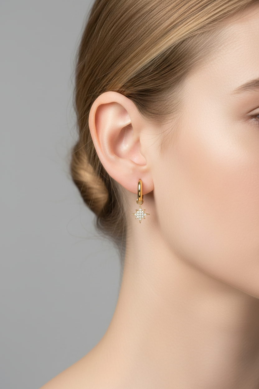Gold-Tone Starburst Drop Huggie Earrings