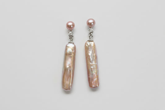 Pink Stick Pearl Earrings