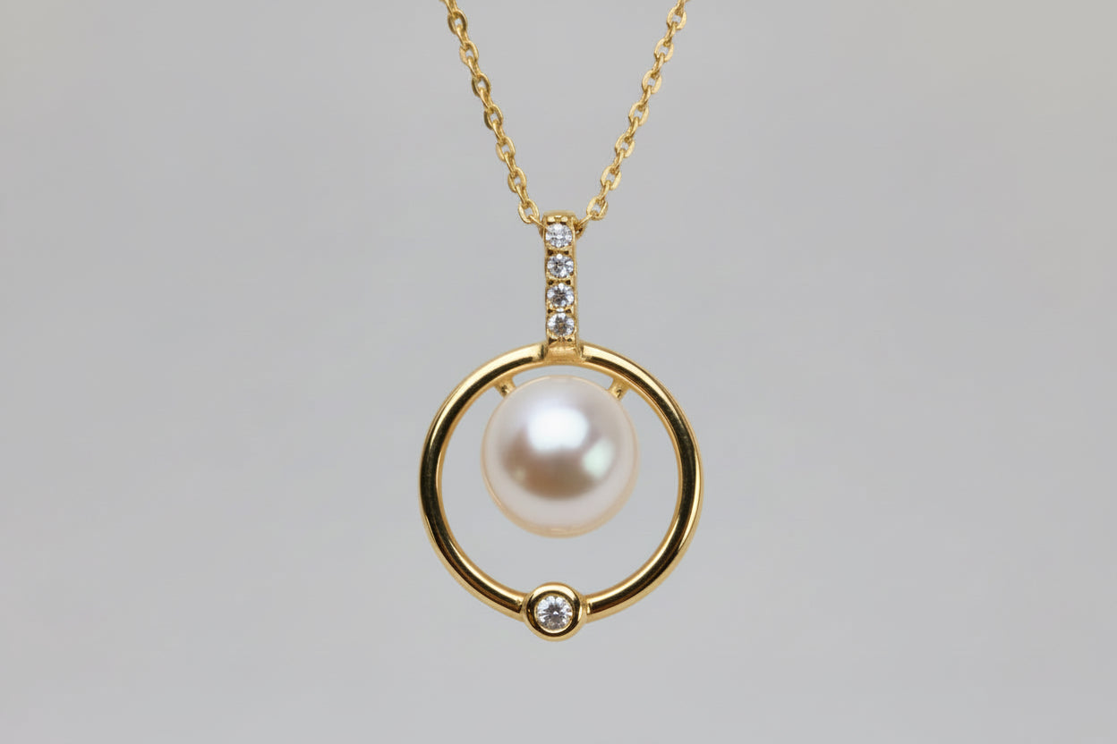 Round Pearl with Gem Stone Necklace