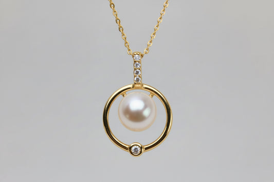Round Pearl with Gem Stone Necklace