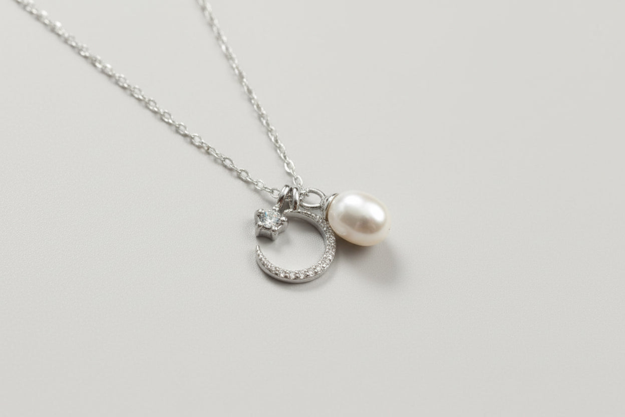 Moon and Star Pearl Necklace
