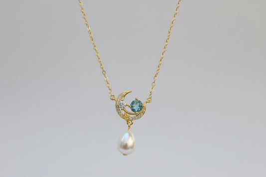 Blue Gem Stone Pearl Necklace