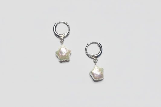 Star Hoop Pearl Earrings