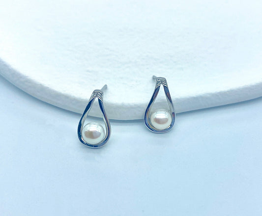 Irregular shape S925 Silver Pearl Earrings - Small