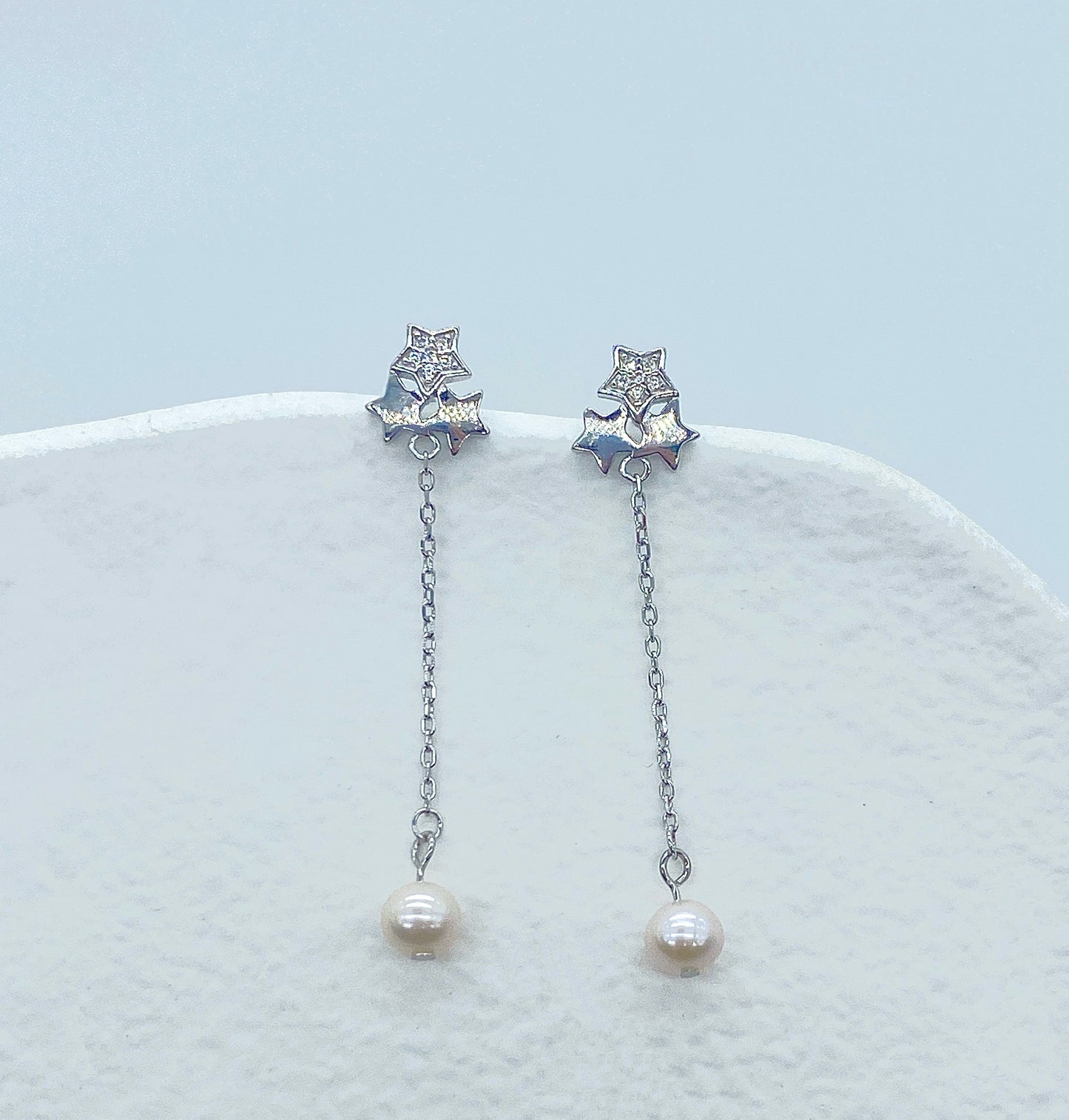 Triple Star Pearl Earrings