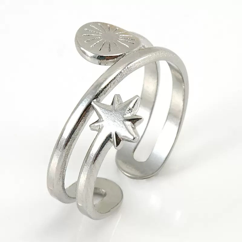 Celestial Star & Sunburst Cuff Ring