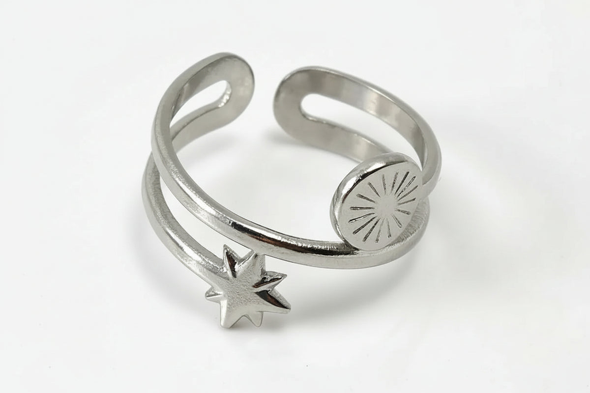 Celestial Star & Sunburst Cuff Ring
