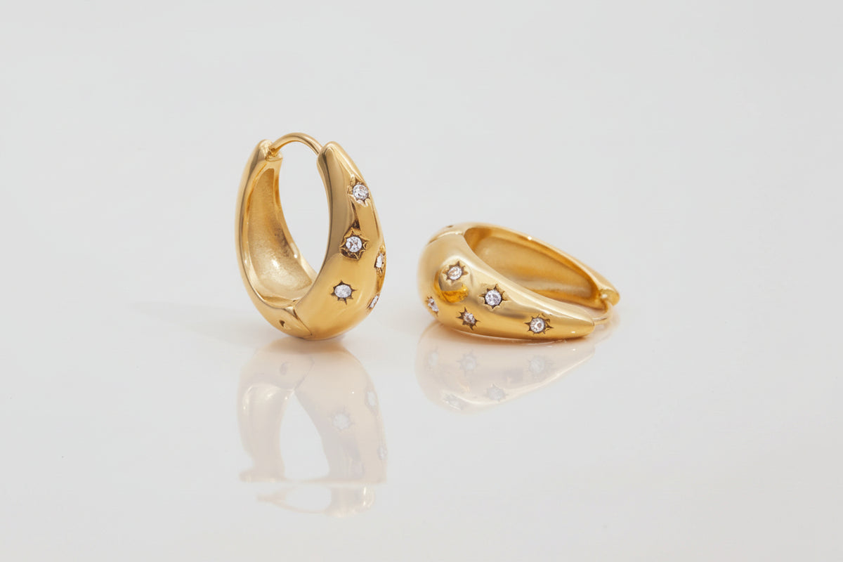 Gold-Tone Celestial Stone-Set Huggie Hoop Earrings