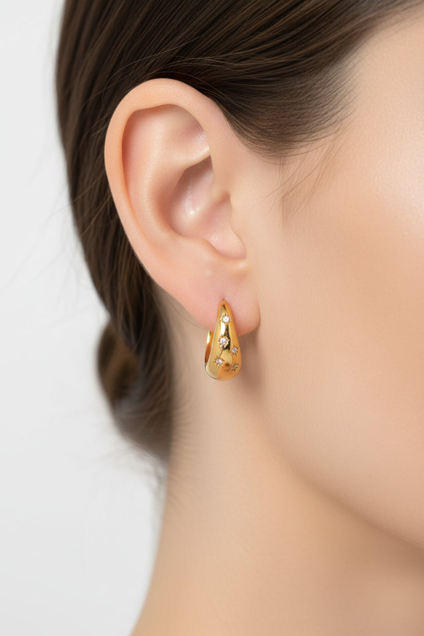 Gold-Tone Celestial Stone-Set Huggie Hoop Earrings
