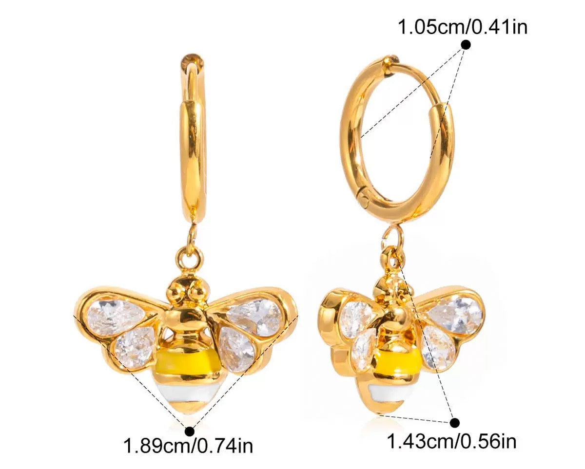 Bee Charm Drop Huggie Earrings