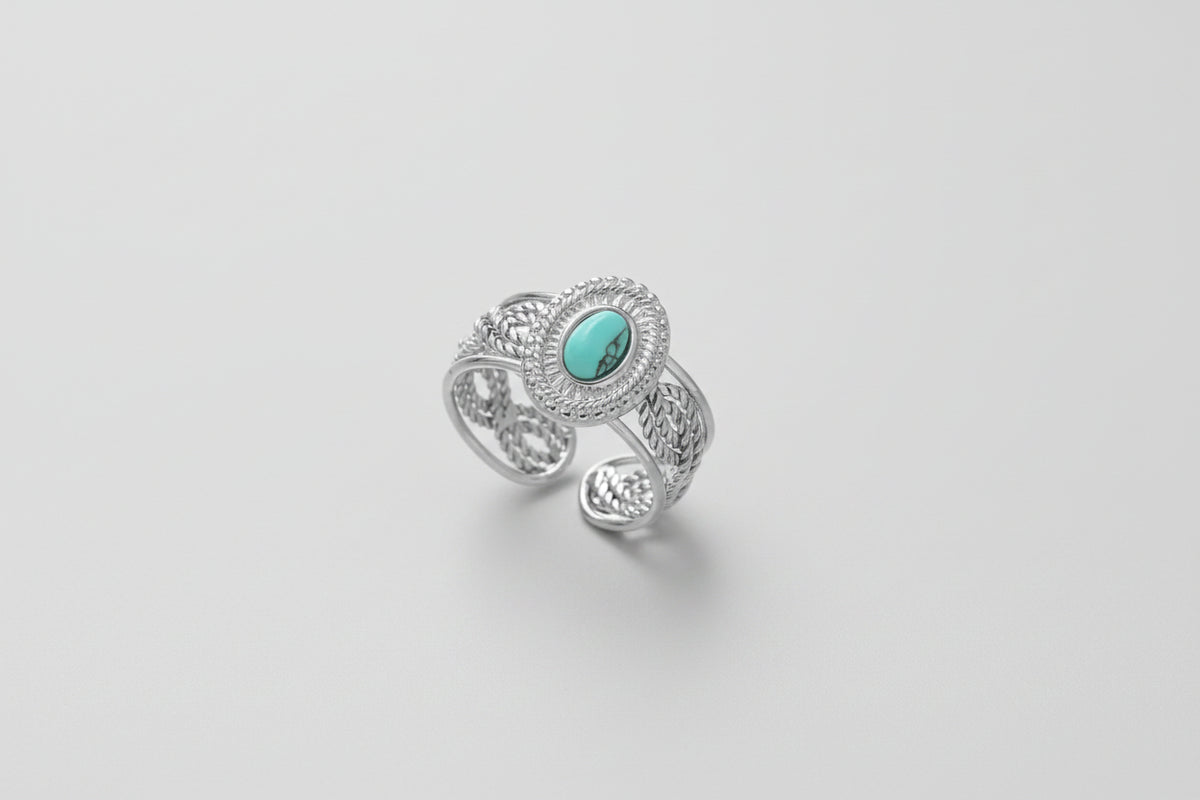 Aqua Oval Botanical Filigree Ring