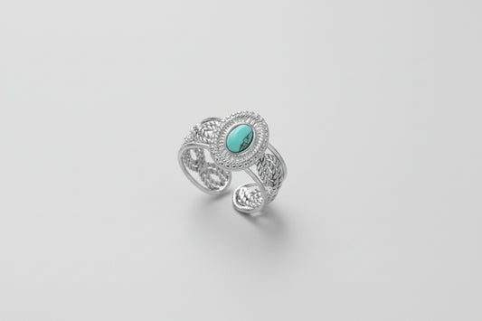 Aqua Oval Botanical Filigree Ring