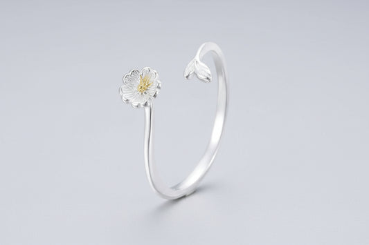 Flower & Leaf Open Cuff Ring