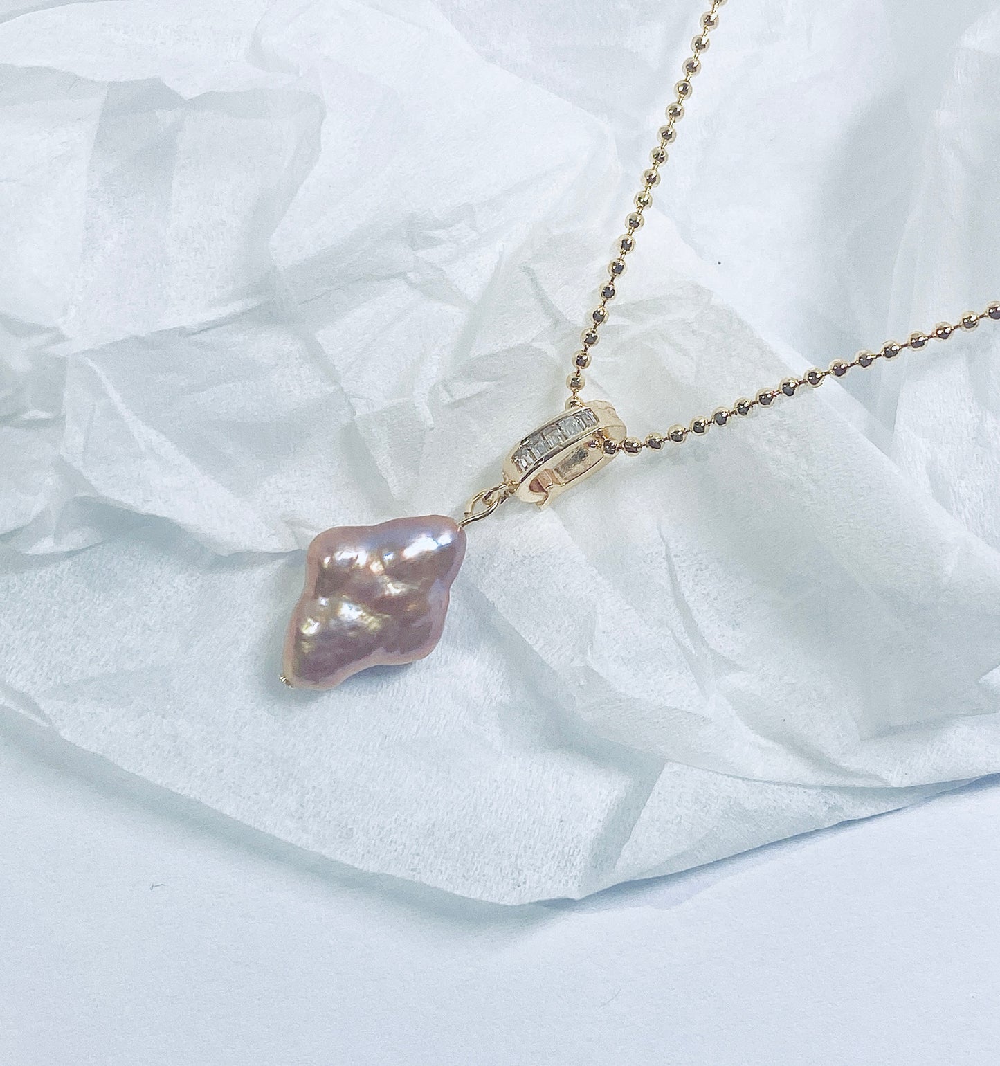 Baroque Pink Pearl Necklace - Diamond Shape