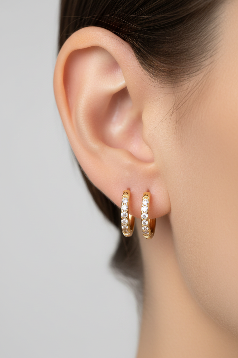 Gold-Tone Pavé Huggie Hoop Earrings.