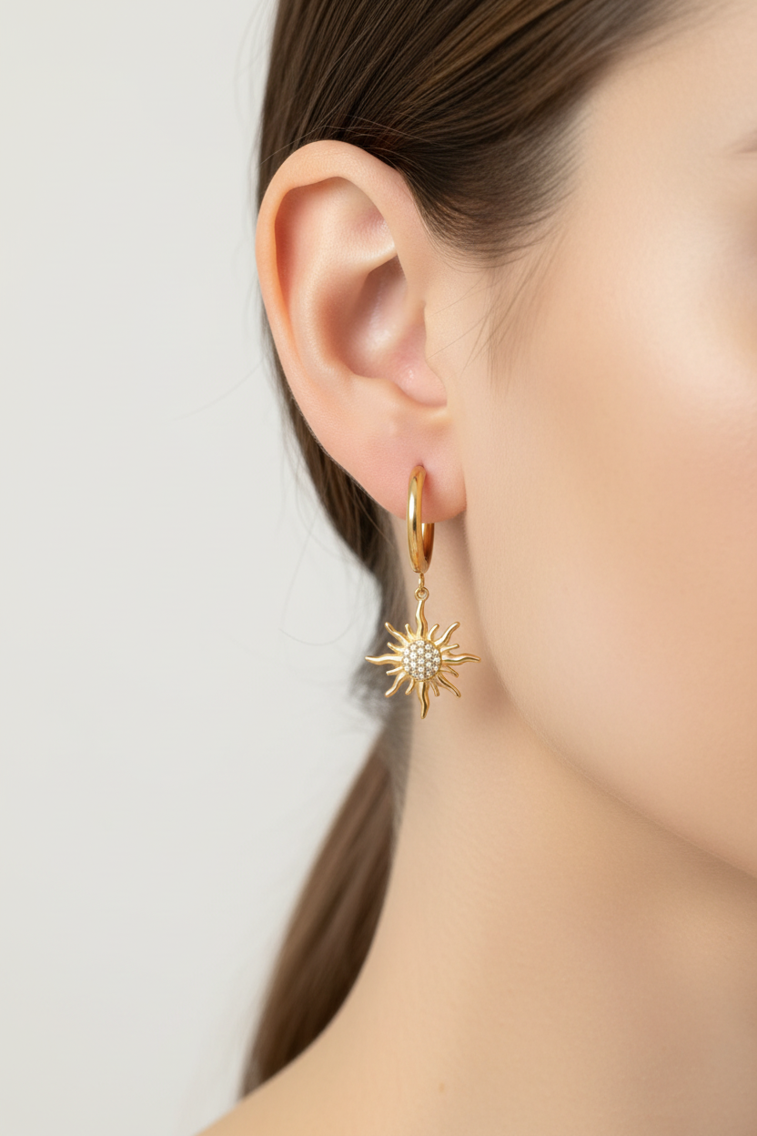 Gold-Tone Sunburst Drop Huggie Earrings