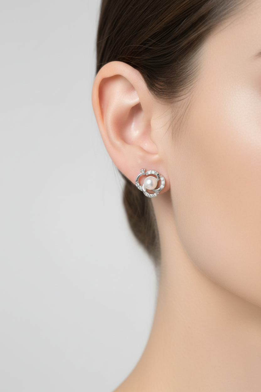 Pearl-Style Crystal Halo Stud Earrings