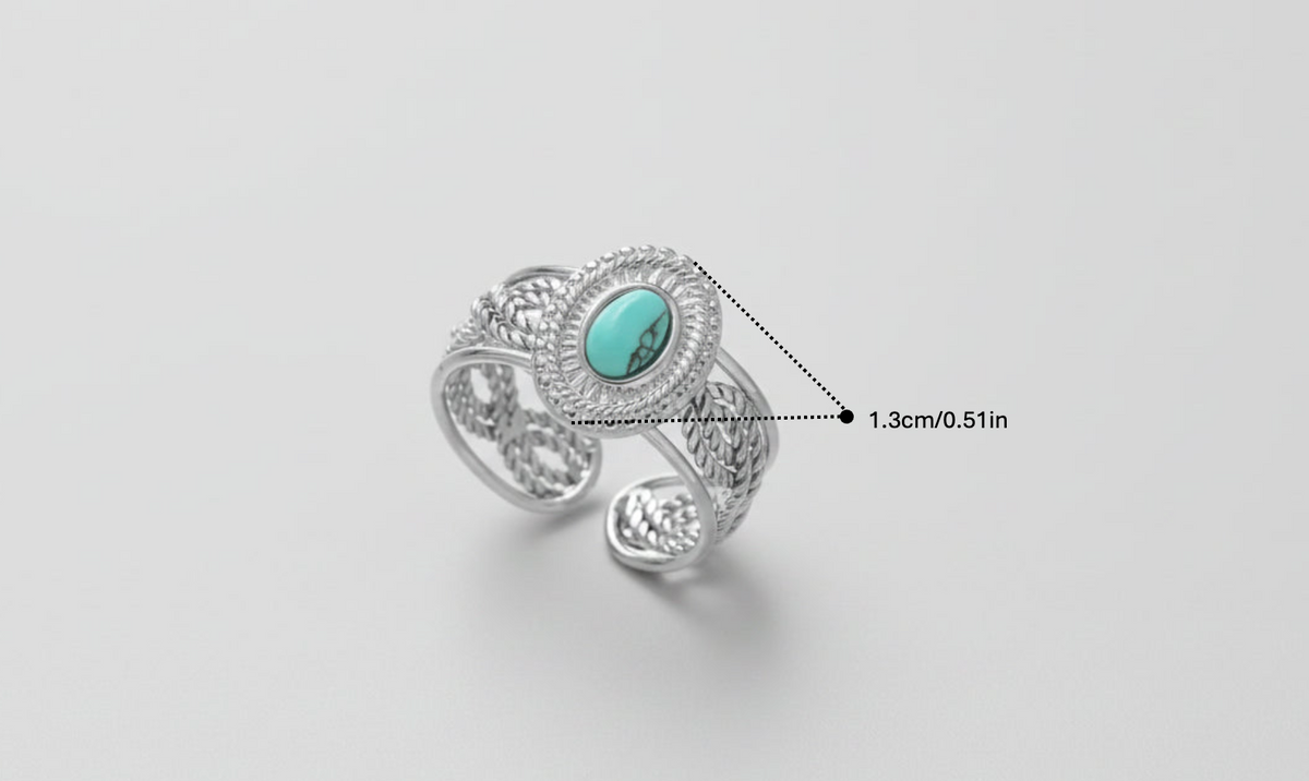 Aqua Oval Botanical Filigree Ring