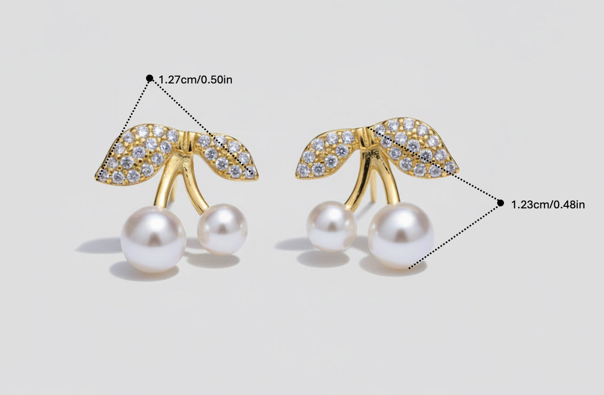 Crystal Leaf Pearl-Style Cherry Stud Earrings