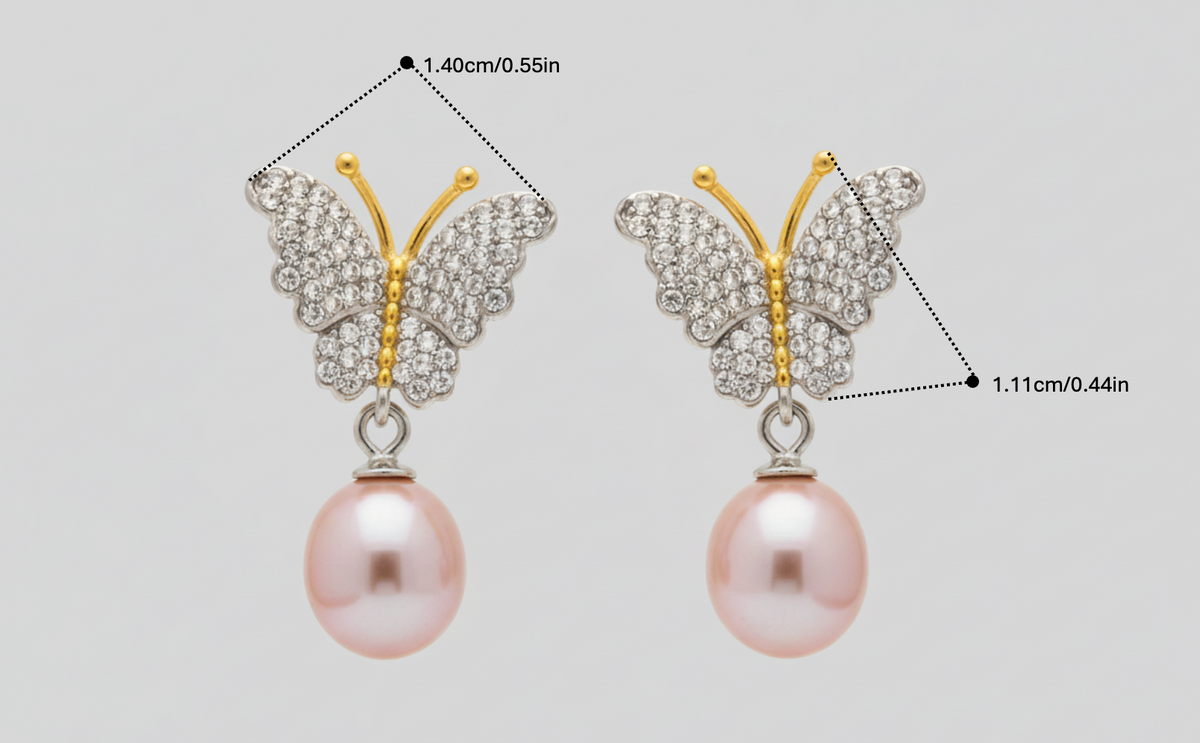 Crystal Butterfly Pearl-Style Drop Earrings