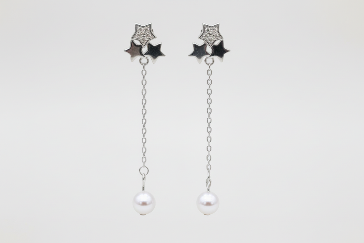 Triple Star Pearl Earrings