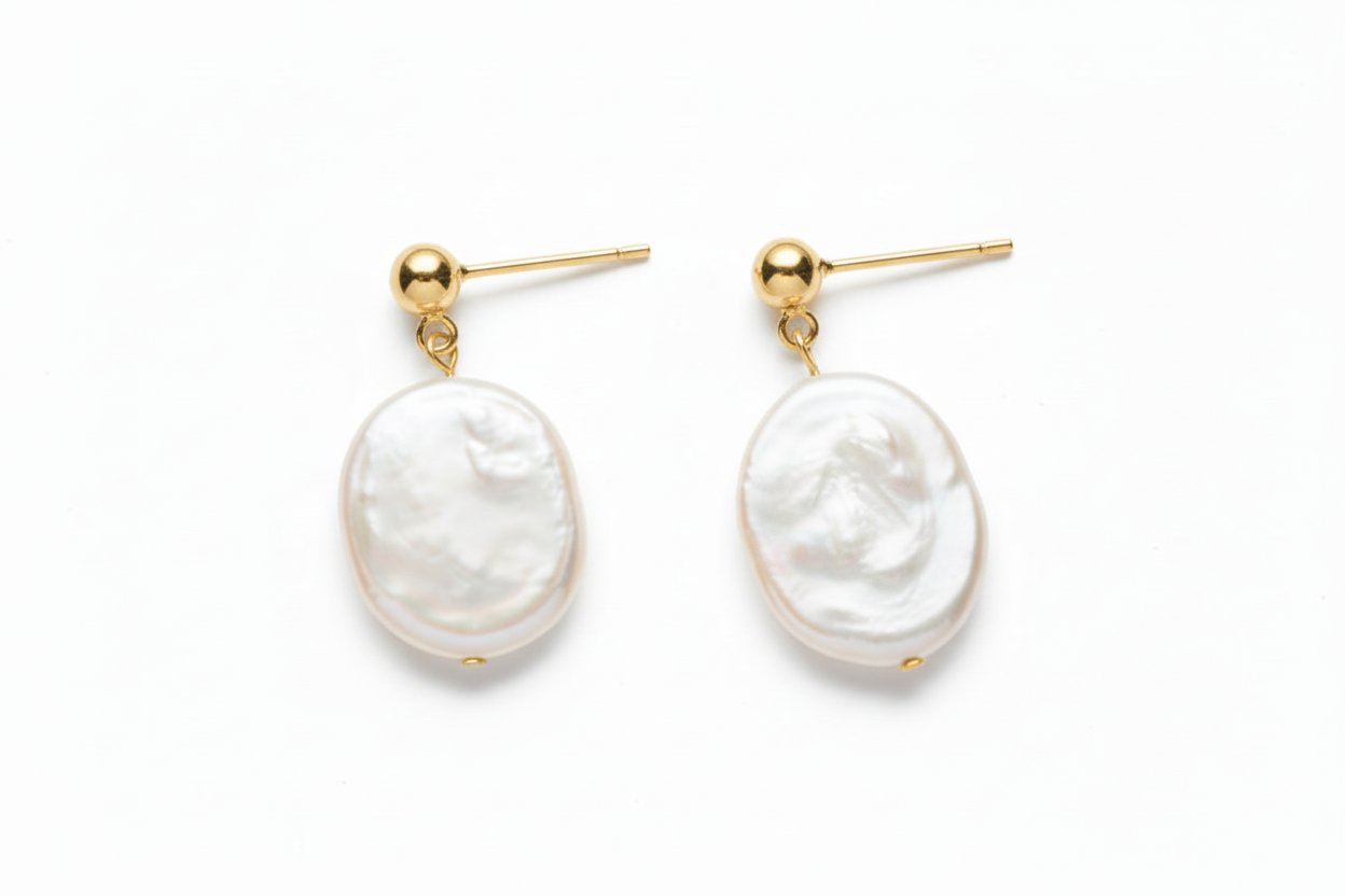 Flat Pearl Earrings