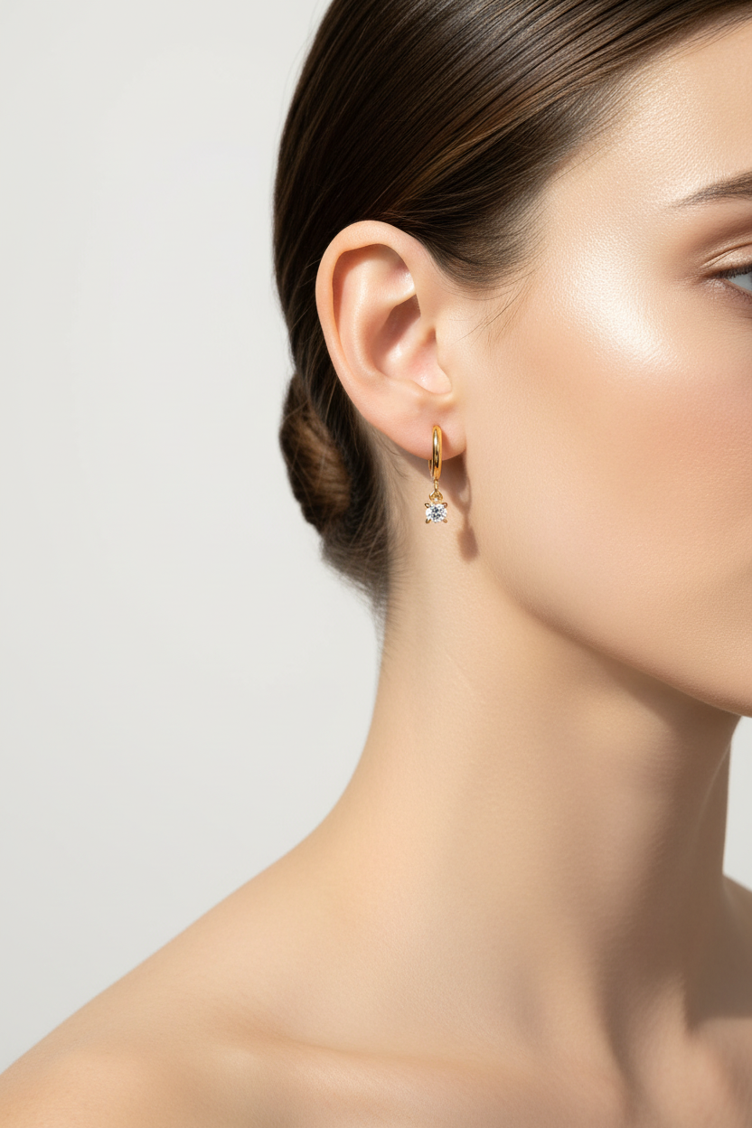 Gold-Tone Clear Stone Drop Huggie Earrings