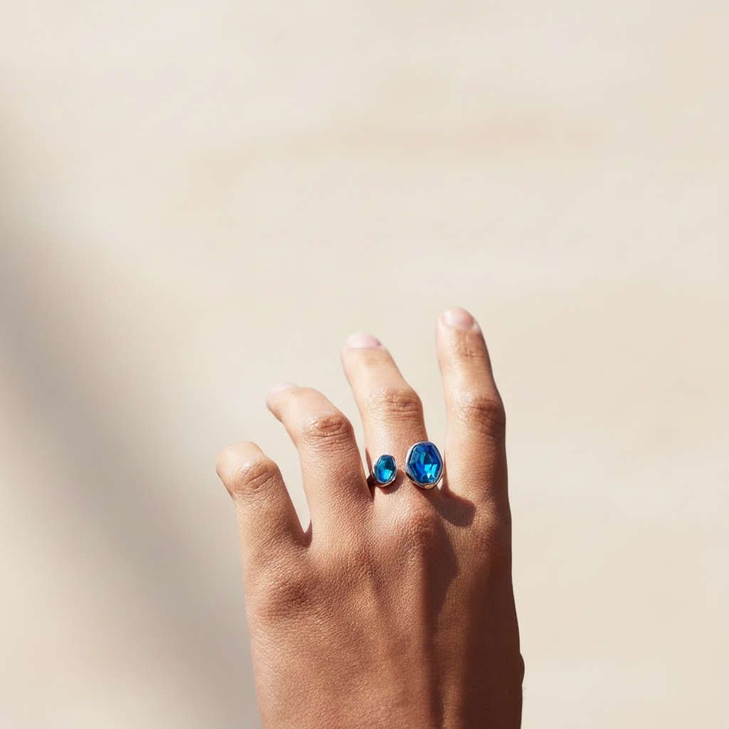 Blue Double-Stone Open Ring