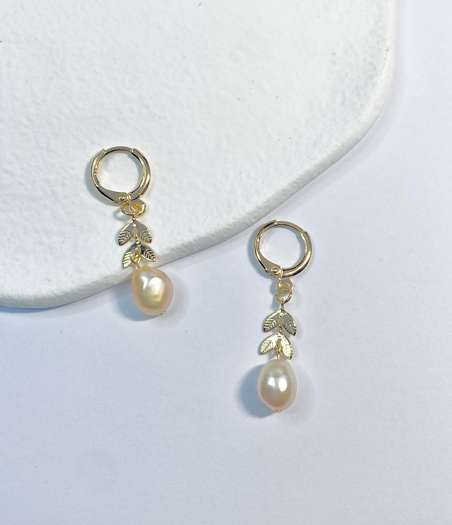 Leaf Drop Pearl Earrings