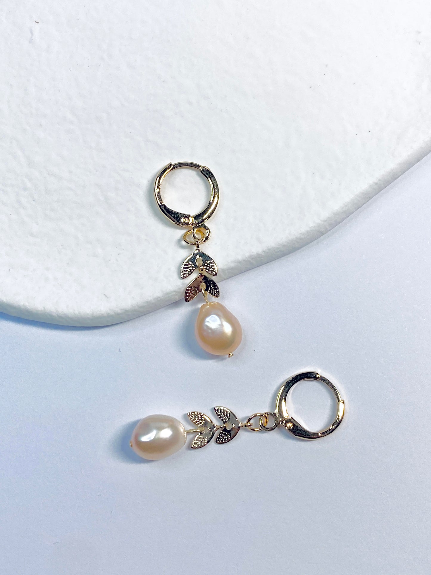 Leaf Drop Pearl Earrings