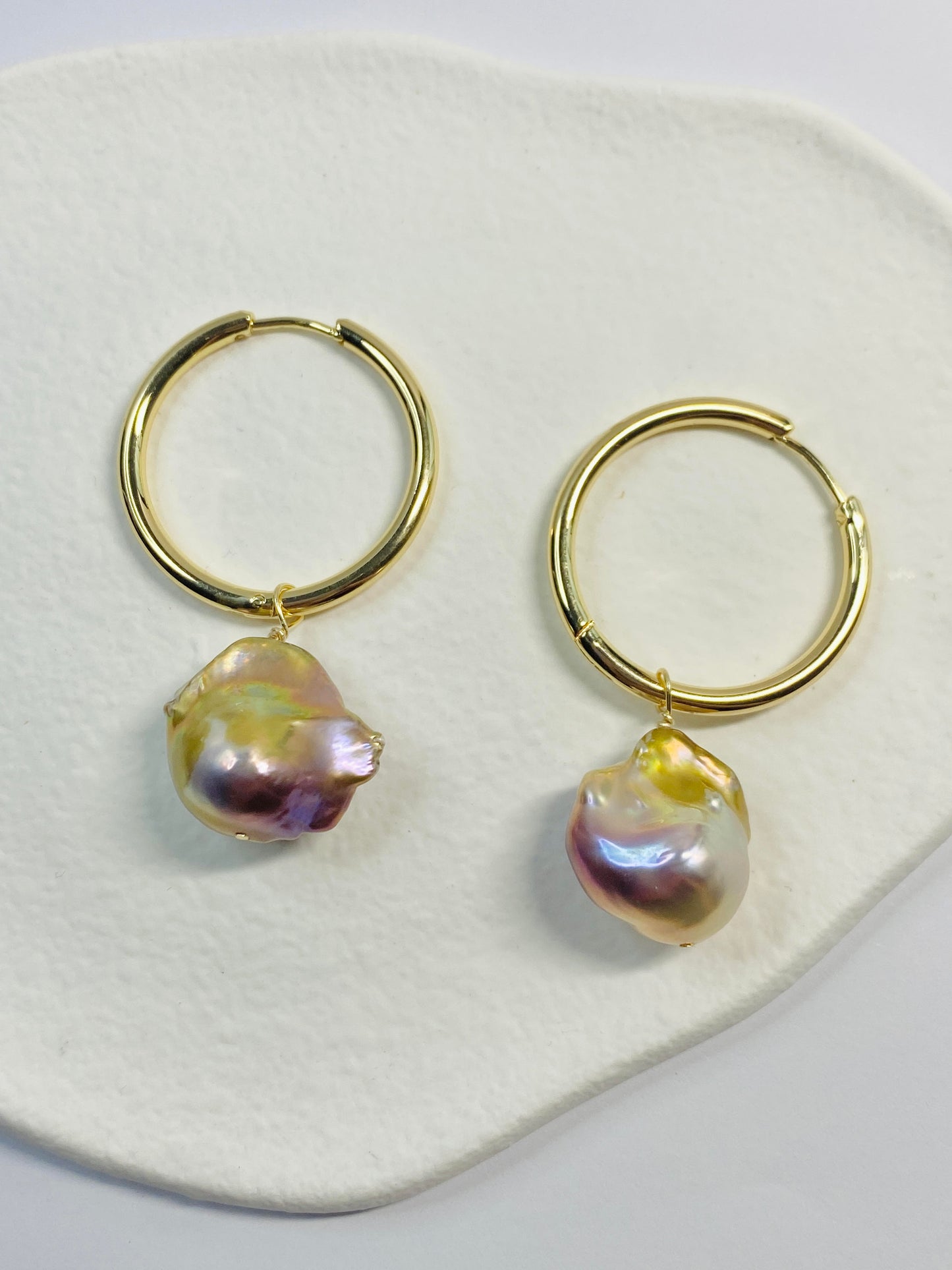 Big Hoop Purple Baroque Pearl Earrings